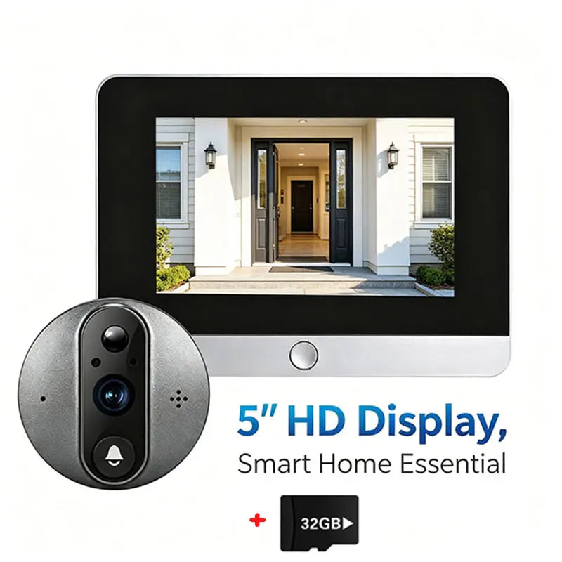 Smart doorbell 5-inch HD display kit with peephole camera plus 32GB microSD card