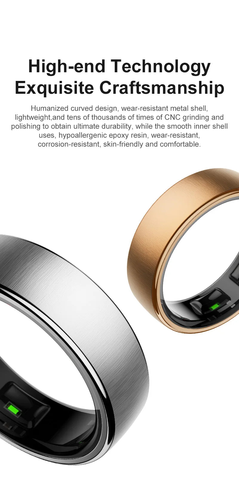 Women Men Fashion Smart Ring Fitness Tracker Health Sleep Monitor Blood Pressure Heart Rate Oxygen Monitor for Running, hiking