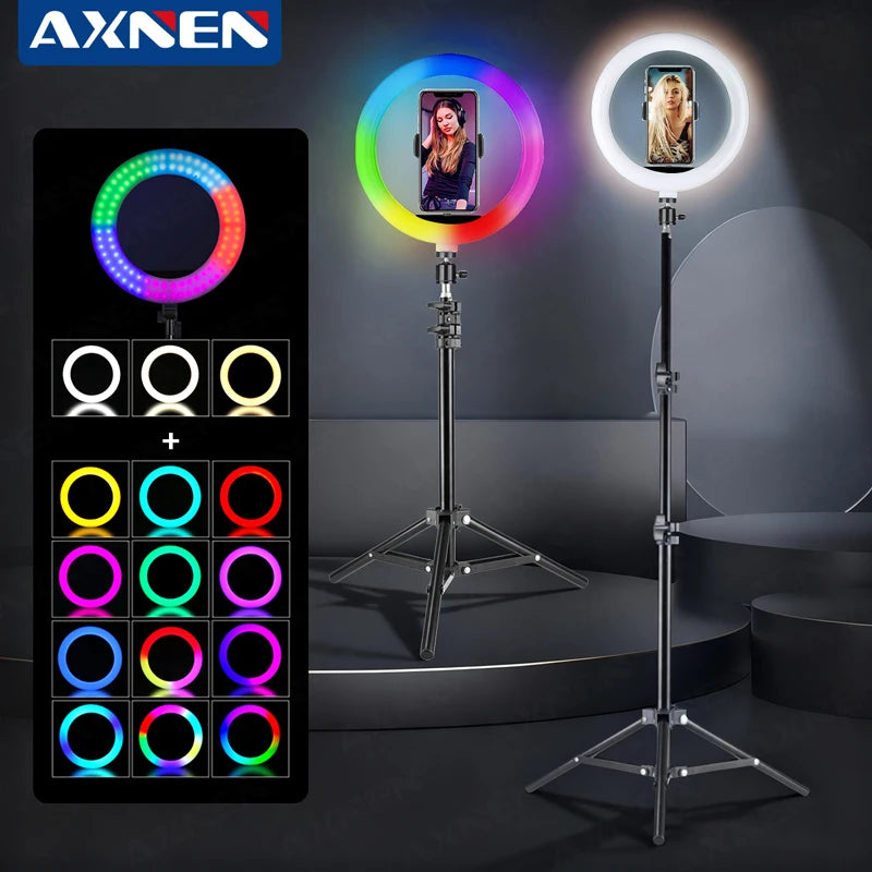 26cm RGB LED Ring Light with Phone Holder and Remote Control Tidesmit