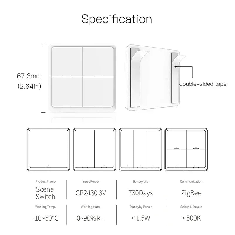 ZigBee Wireless 4 Gang 12 Scene Tuya Switch Push Button Controller Battery Powered Automation Scenario Work Alexa Google Home