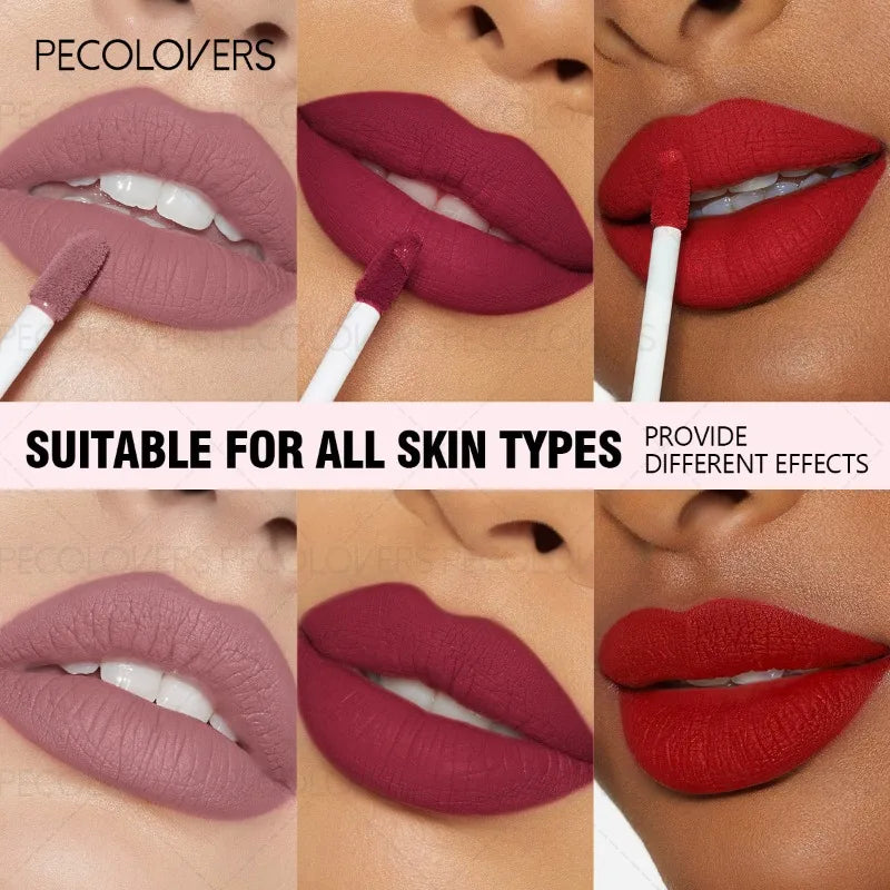Multi-color waterproof matte liquid lipstick set, long-lasting non-drying plump lip makeup with wand applicator.