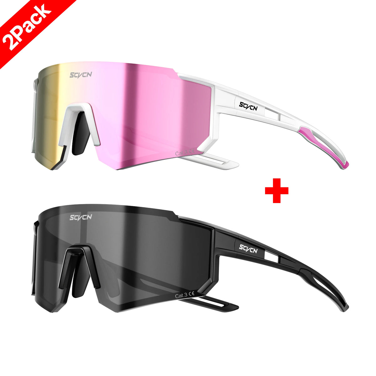 2-pack sports sunglasses set with pink/gold and black mirrored lenses