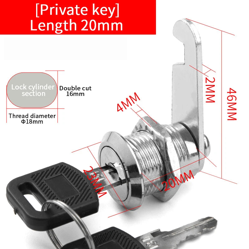 Tidesmit metal cylinder cabinet cam lock with 2 keys for secure locker protection, smart security lock option.