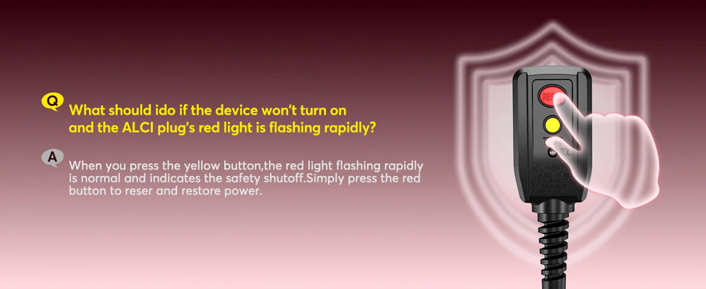 5-in-1 Air Wrap styler ALCI safety plug troubleshooting guide showing how to press the reset button to restore power.