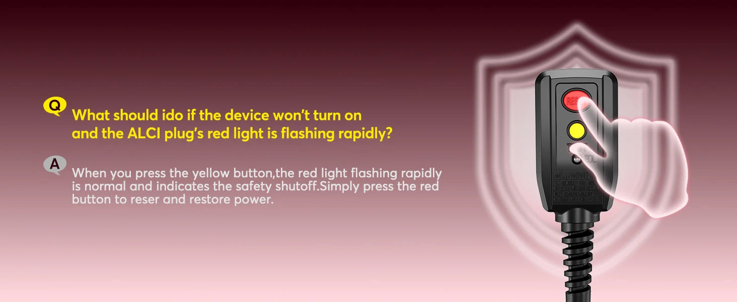 5-in-1 Air Wrap styler ALCI safety plug troubleshooting guide showing how to press the reset button to restore power.