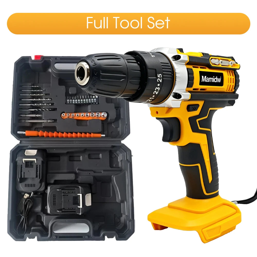 Mamidw Brushless Electric Drill, Ergonomic Design, Durable Structure, Compact Design, Sturdy Construction, Drilling Machine, Electric Drill, Comes with a Complete Tool Set, Compatible with Makita 18V Battery PIN.