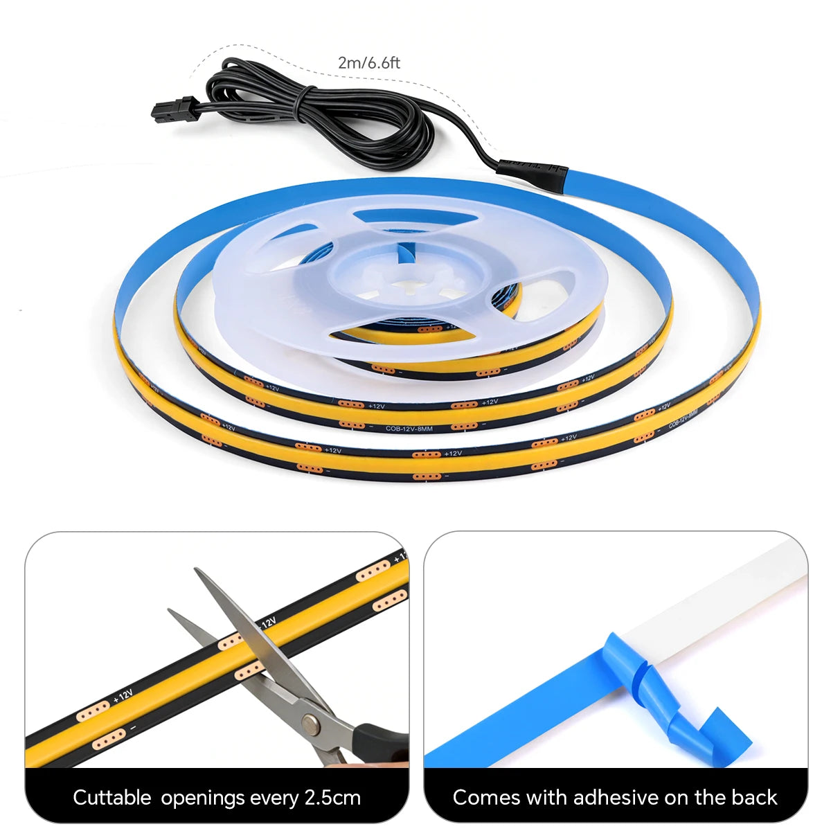 Touch Dimmer COB LED Strip Light, No Hole Install, Penetrate Wood/Glass Control, 12V Warm/Neutral White, for Acoustic Wall Panel