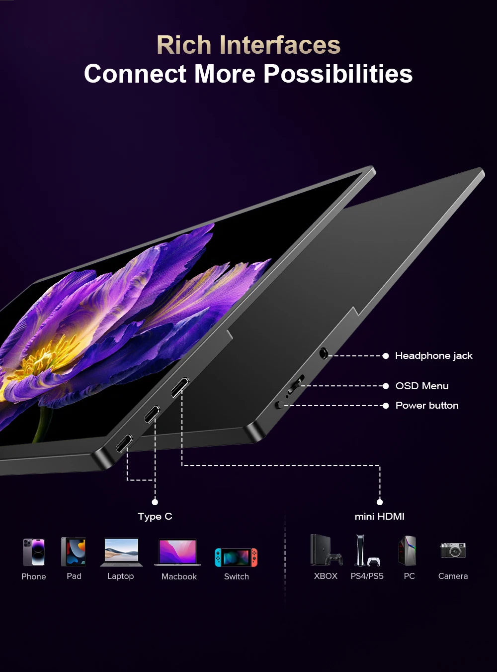 UPERFECT 15.6“ 4K OLED Portable Gaming Monitor 16:10 500Nits 0.1MS Laptop Display Ultra-Slim Aluminum Design Built-in Kickstand