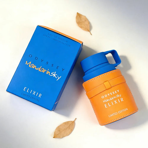 Eau de parfum set: blue cap and orange bottle with blue box, limited edition