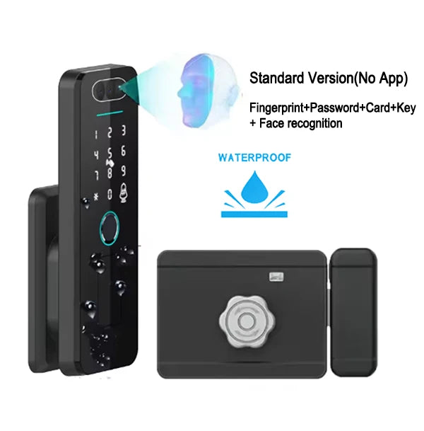 Outdoor Gate Waterproof Smart Tuya Wifi Lock 3D Face Recognition Digital Code Keyless App Remote Biometric Fingerprint Rim Lock