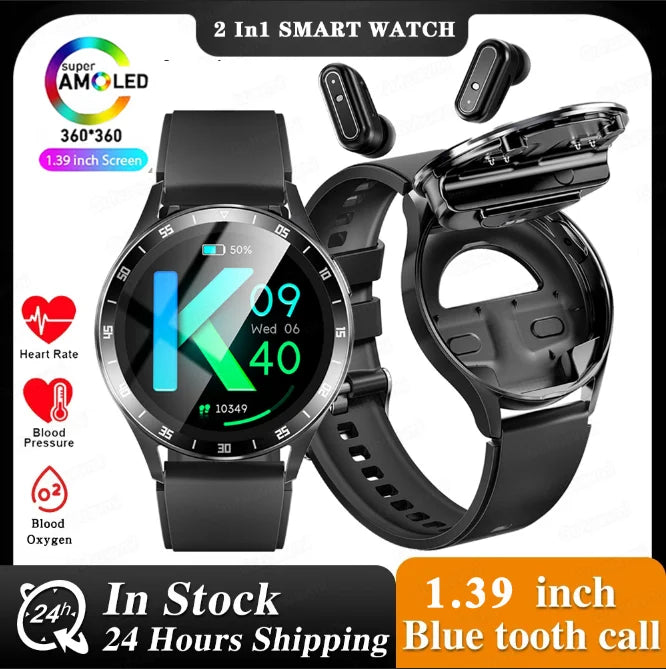 New X10 Headset Smart Watch TWS 2 in 1 Wireless Bluetooth Earphone Blood Pressure Heart Rate Testing Sport Music Smartwatch