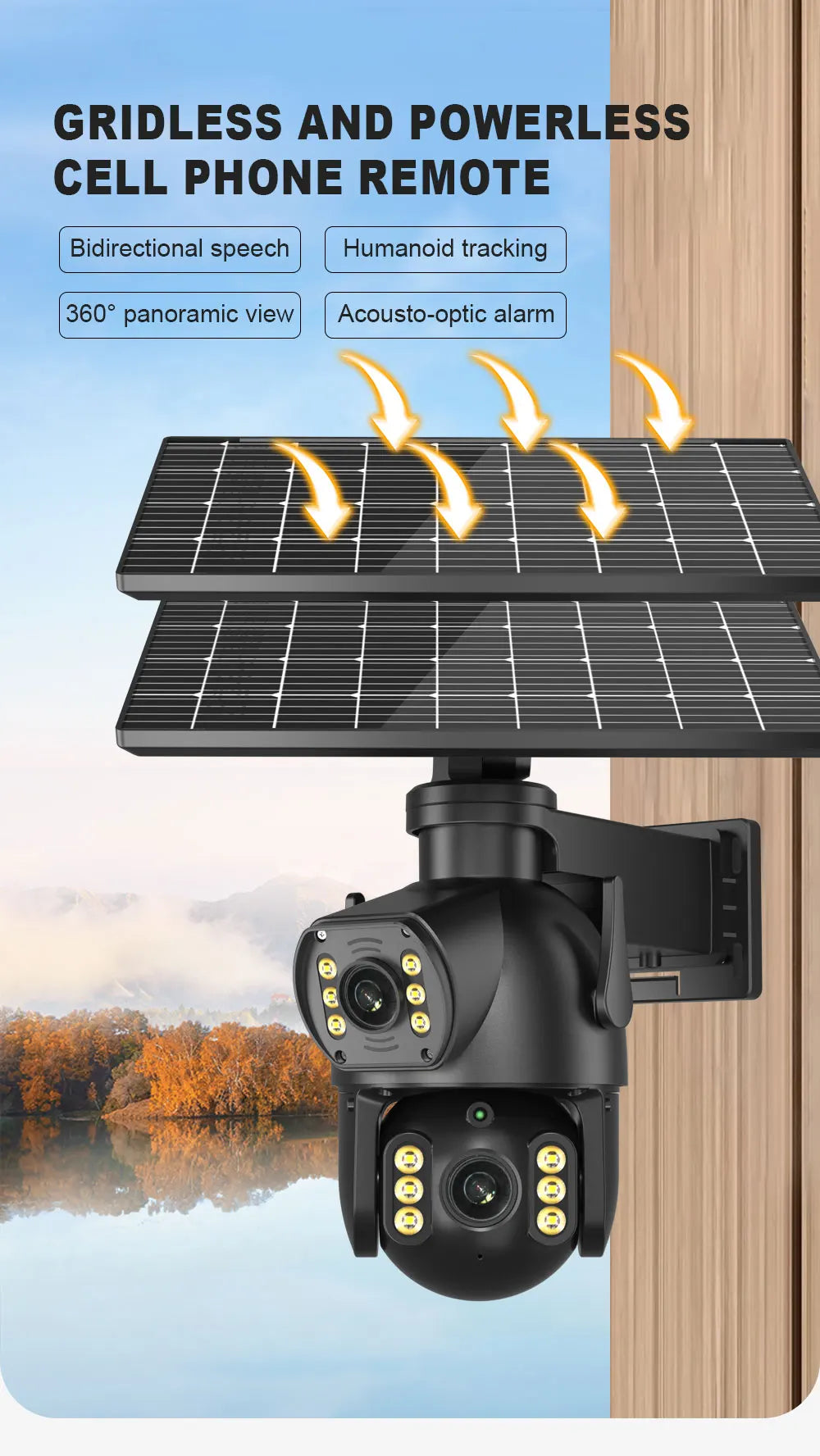 8MP 4K 4G SIM Solar Camera Outdoor Dual Lens Dual Screen Camera AI Automatic Tracking Detection Built-In Battery Solar Camera