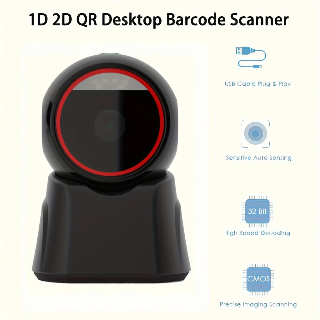 2D Barcode Scanner Desktop Omnidirectional Automatic 1D 2D QR Code Data Matrix PDF417 Bar Code Reader USB for Retail Supermarket