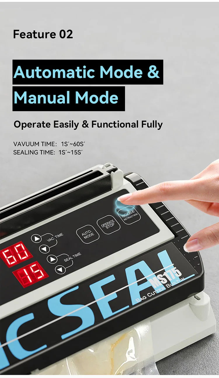 Vacuum Packaging Machine for Food Plastic Bags Sealer Sealing Machine Mylar Bags Kitchen Packer Automatic Manual Modes Home Appl
