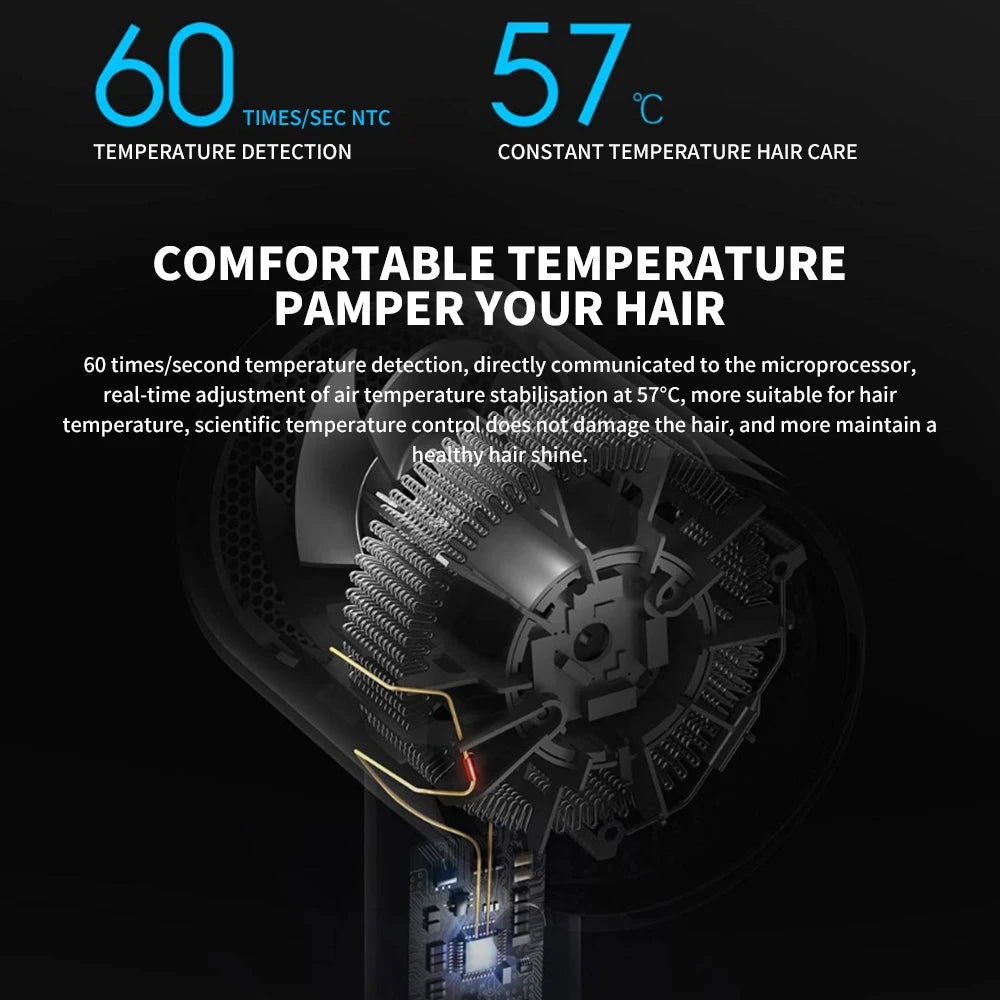 Xiaomi Mijia H300 hair dryer internal tech showing 57°C constant temp control and NTC temperature detection sensors.