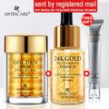 ARTISCARE 24K Gold 3pc Skincare Set: Anti-aging face essence, golden eye cream, and nourishing eye serum for hydration.