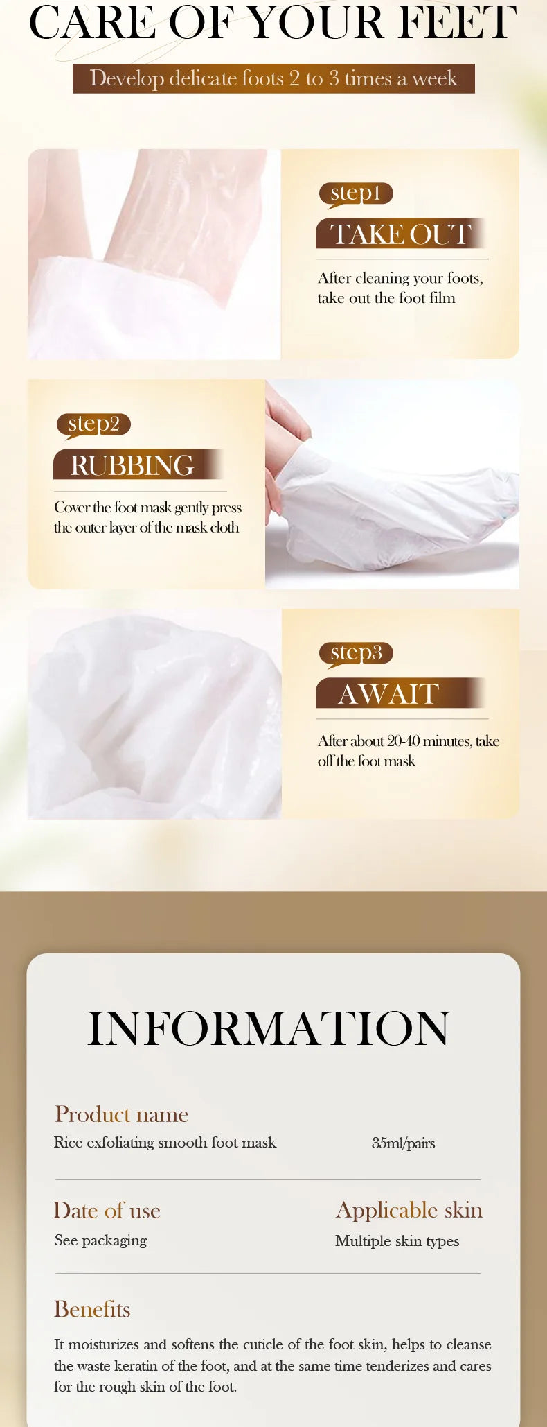 White Rice Foot Mask Moisturizing Exfoliating Treatment - 1-5 Pack Scrubs Treatments Tidesmit