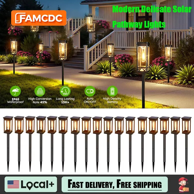 Solar Pathway Lights Outdoor Waterproof Warm LED Solar Garden Lights All-Weather Solar Powered Walkway Lights Yard Patio Decor