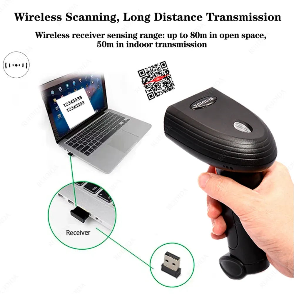 Handheld QR Code Scanner 1D 2D Wired Barcode Scanner or Wireless Bar code Scanner or Bluetooth Code Reader for PDF417 DataMatrix