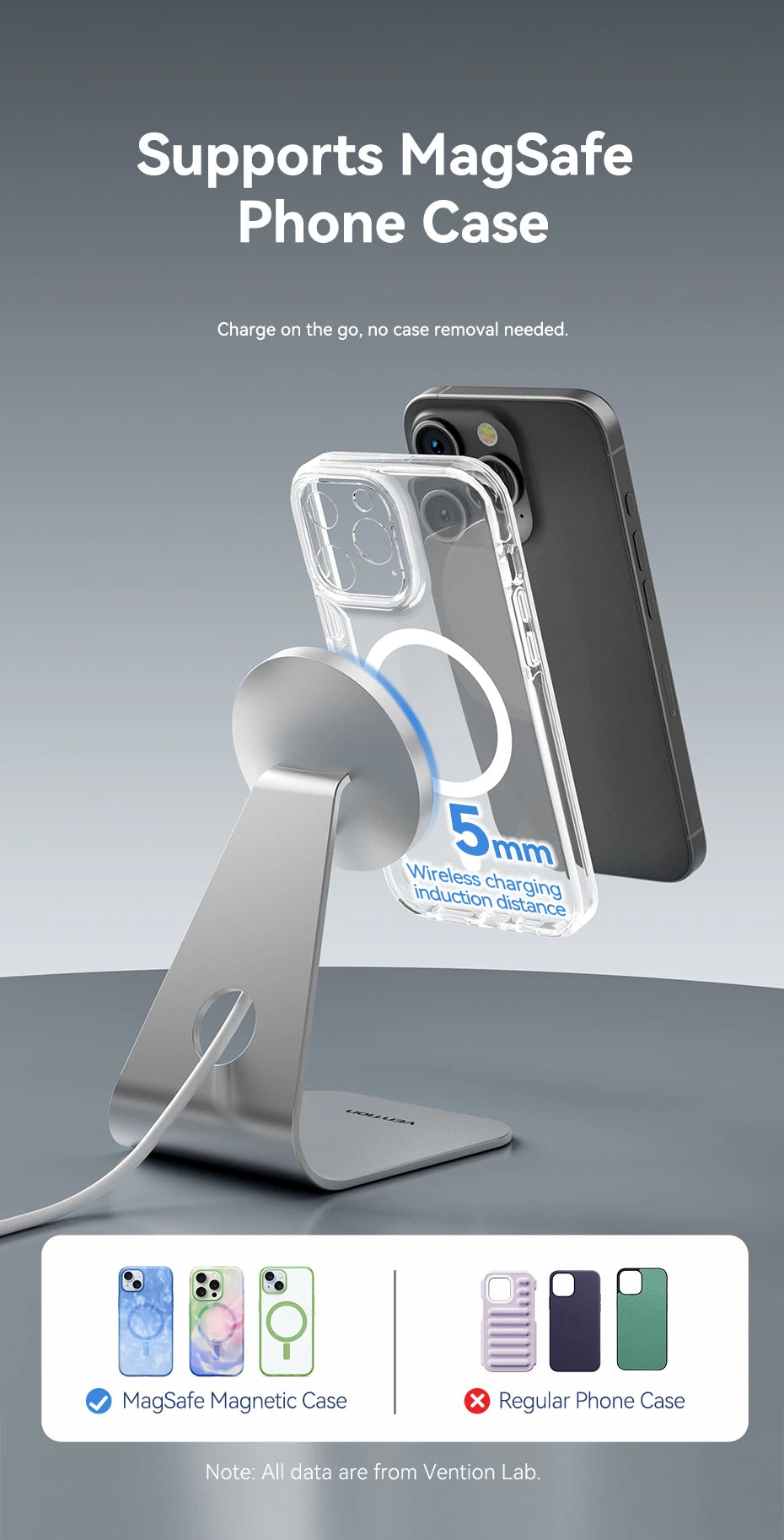 Vention Desktop 15W Magnetic Phone Wireless Charger with 1M Cable For Magsafe iPhone 15 14 13 12 Fast Charging Station Dock