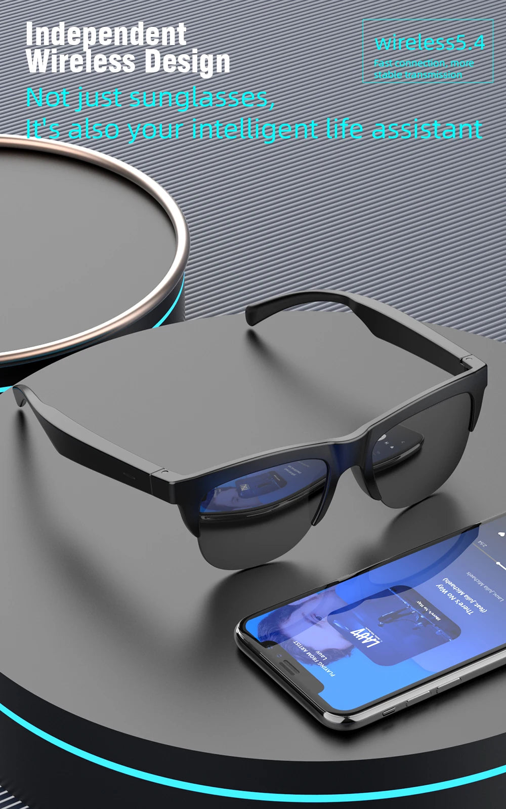 Bluetooth Smart Glasses - Immersive Spatial Audio Hands-Free Black Tidesmit