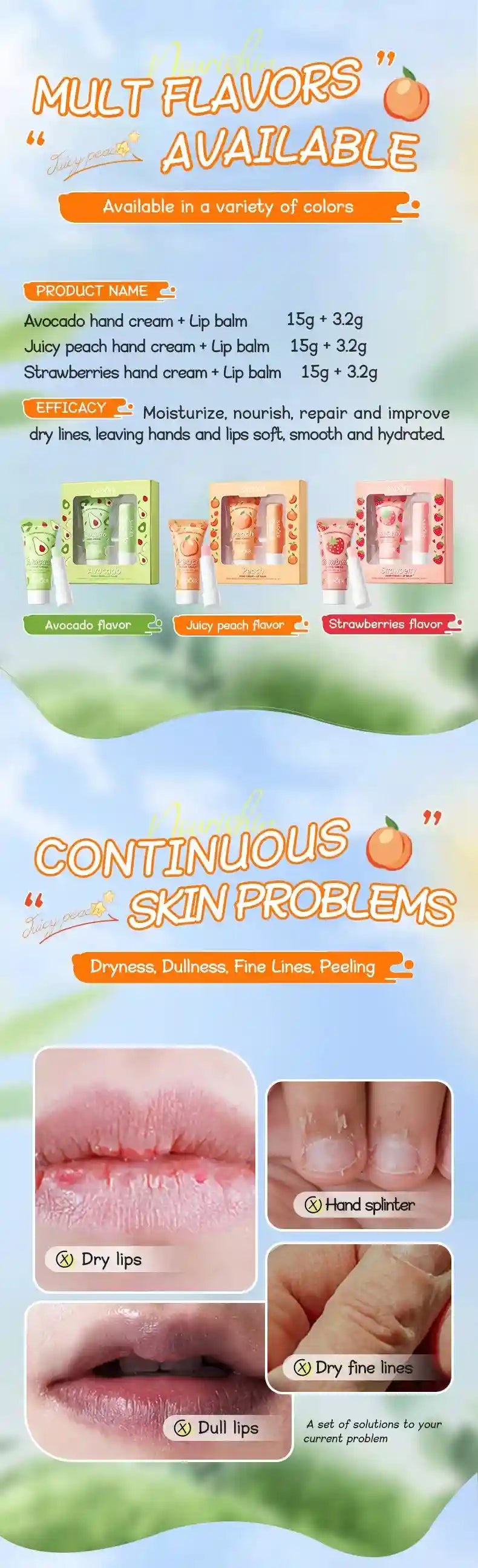 Avocado Nourishing Hand Cream & Lip Balm Set for Dry Skin Repair Lip Care Tidesmit