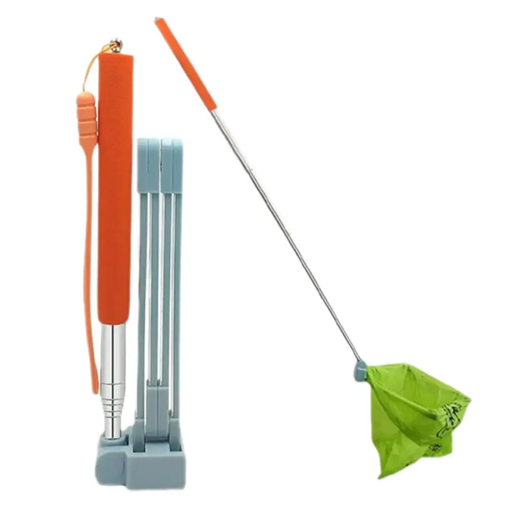 28.7-inch long-handle steel pet poop scooper with orange grip for easy, hygienic dog and cat waste cleanup.