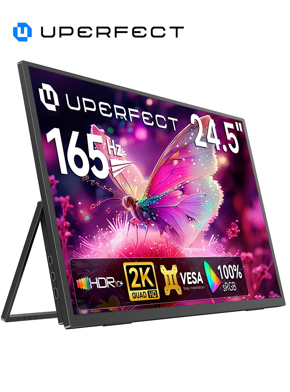 UPERFECT 24.5' 165Hz 2K Wall Mounted Computer Monitor 1440P 100% SRGB FreeSync IPS HDR Desktop Gaming Display for Laptop Mini PC