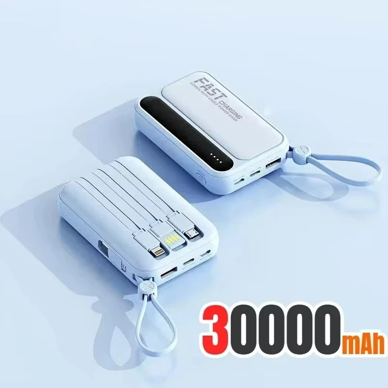 Portable Power Bank with Built-in Cables - Fast Charging 50000mAh Blue 30000mah Tidesmit