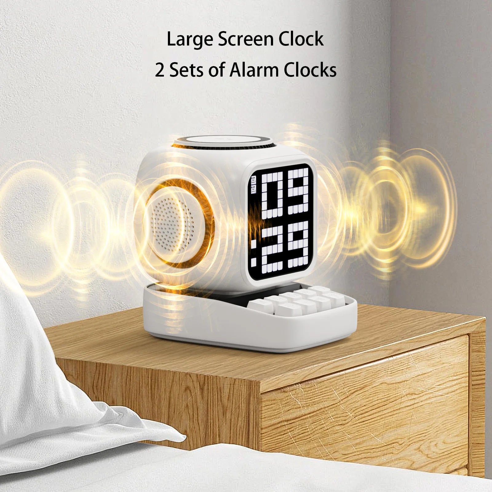 Portable Bluetooth Speaker with LED Alarm Clock and Wireless Charger Tidesmit