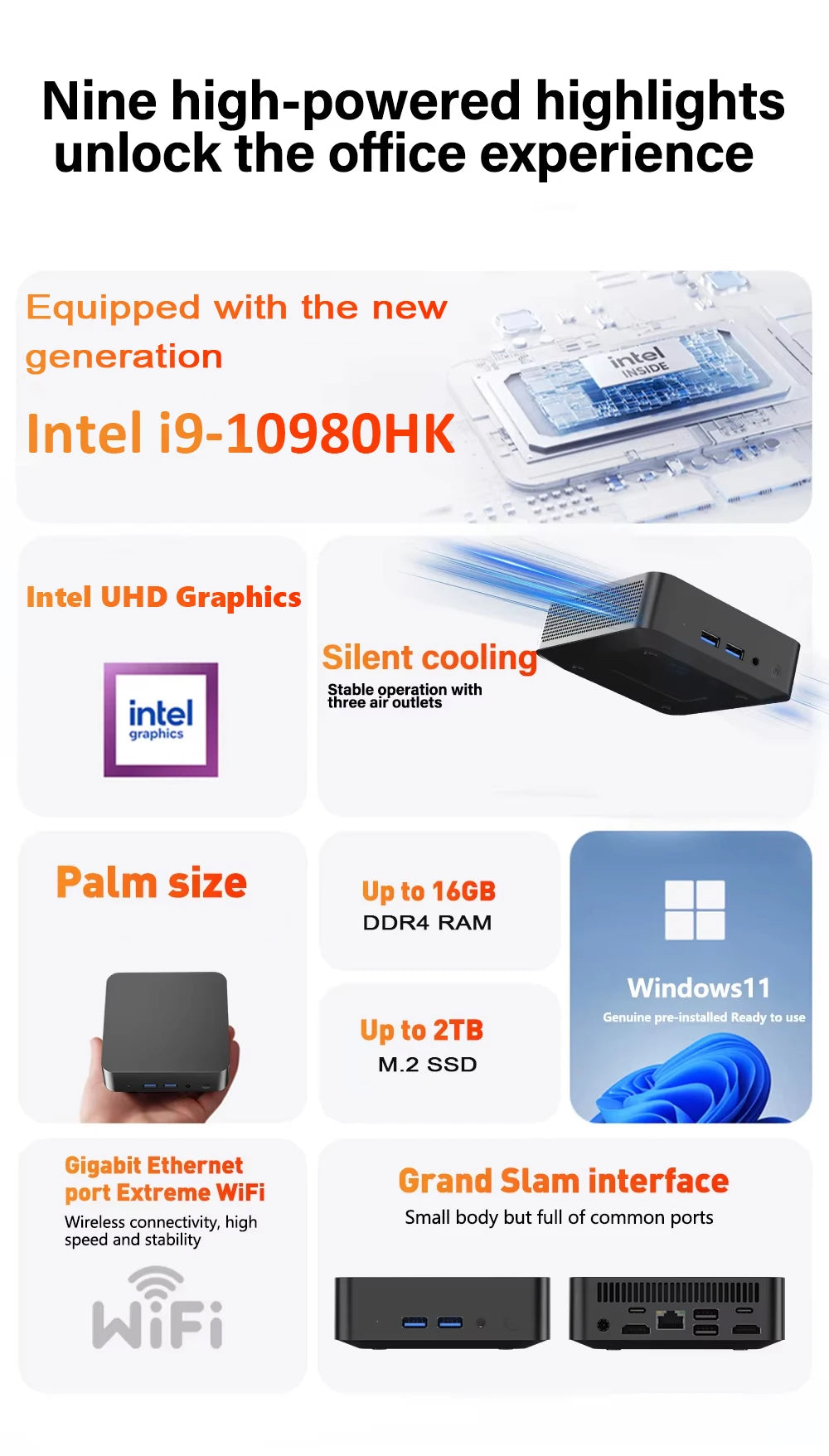 2026 Intel Core i9 10980HK Portable i9 Mini PC Computer Windows 11 32GB 1TB Gaming Computer WiFi 6 USB Portable Mini Desktop PC