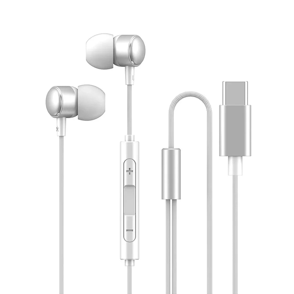 USB-C HiFi Wired Earbuds with Mic - Tidesmit Universal Audio Type-C Sliver Tidesmit