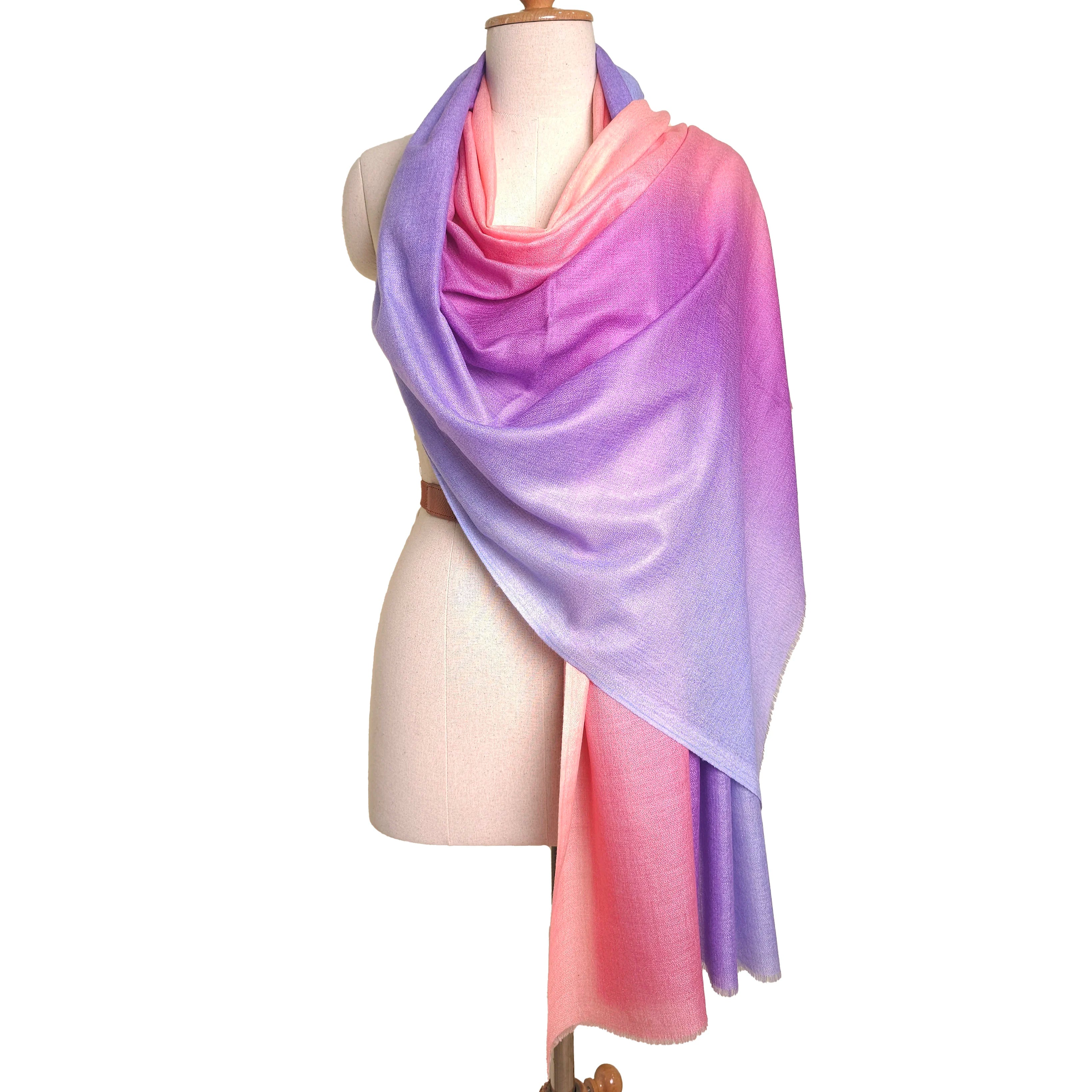 Autumn Ombre Dyed Three Color shaded Vintage Style Silk Long Women Shawl Scarf