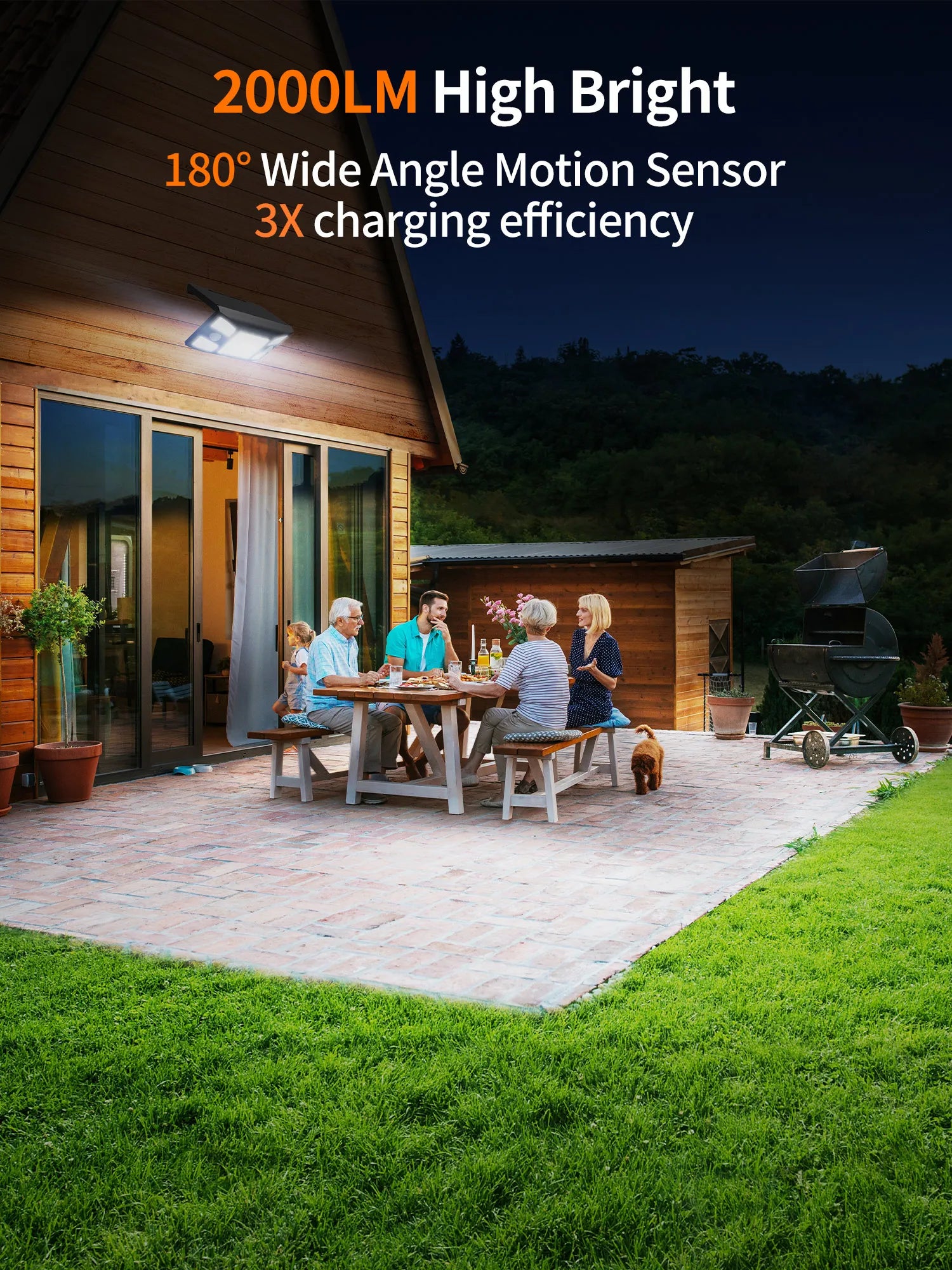 Intelamp 2000LM 8000mah Outdoor Solar Lights With Two Motion Sensors Larger Solar Panel Solar Lamp IP65 For Street Garden Path