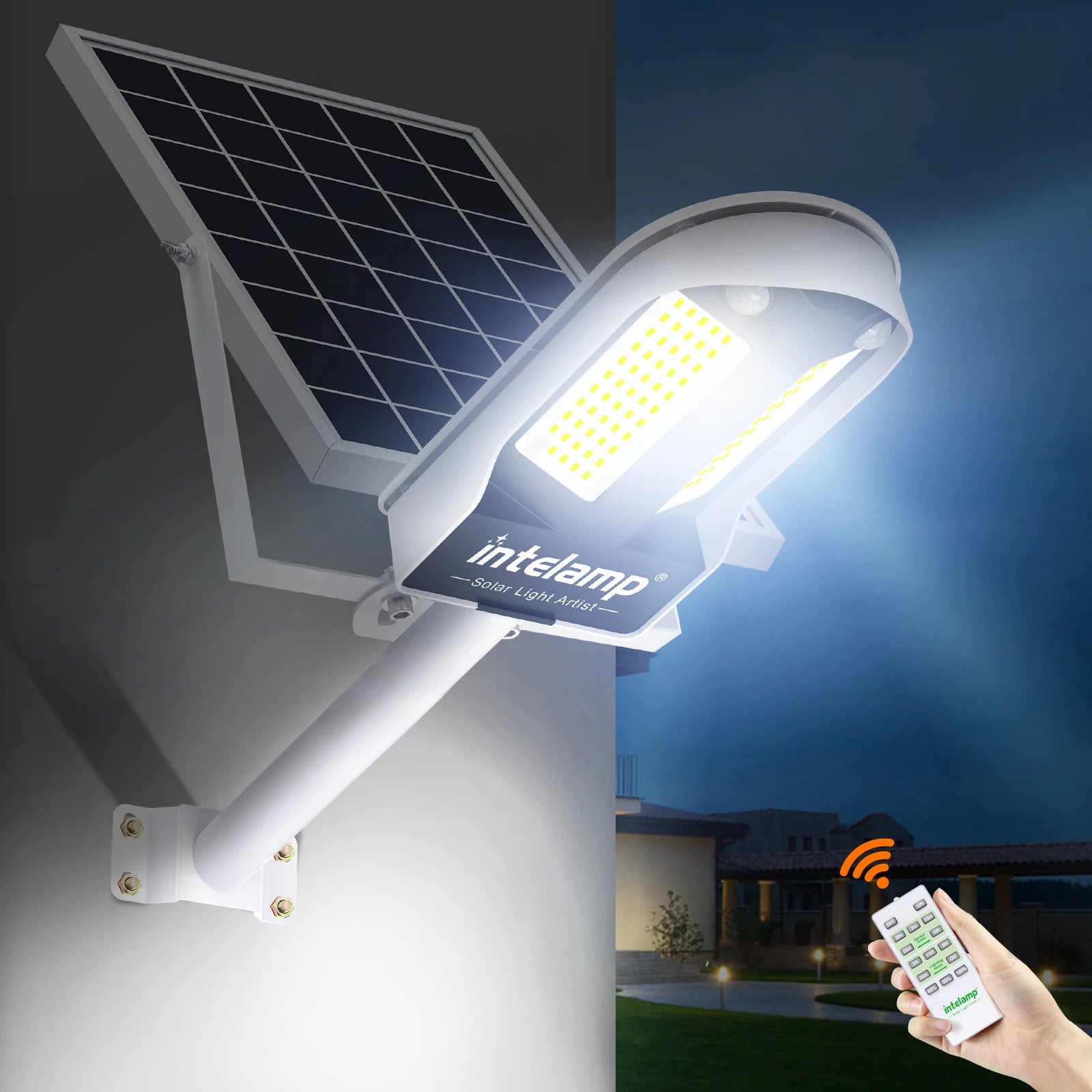 Intelamp Solar Street Lights Outdoor Lamp 3000LM 12500mAh With Two Motion Sensors Super Large Solar Panel For Garden Yard Path