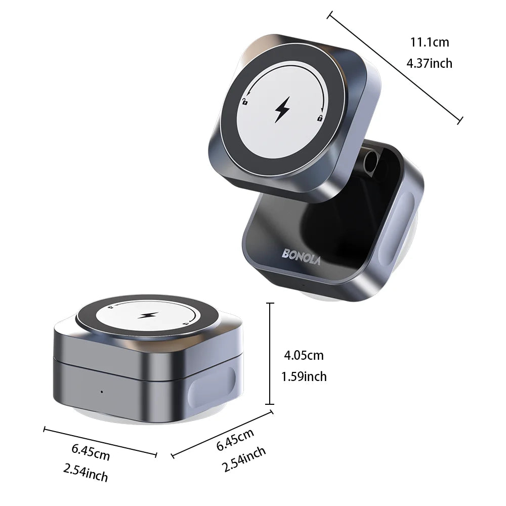 Wireless Car Charger Vacuum Suction Stand - Qi Certified for iPhone 16 Gray Tidesmit
