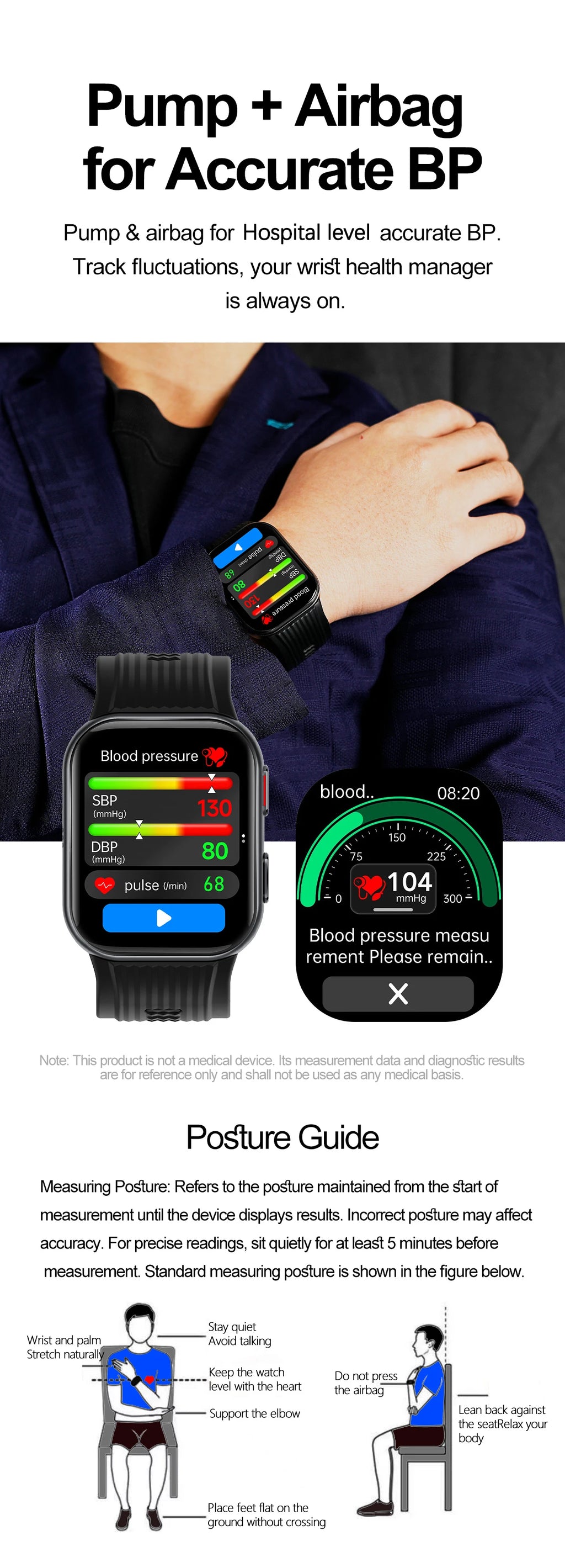 2026New Airbag Blood Pressure SmartWatch NFC ECG+PPG Body Temp Sleep SpO2 Monitor Sports Fitness Health SmartWatch For Men Women