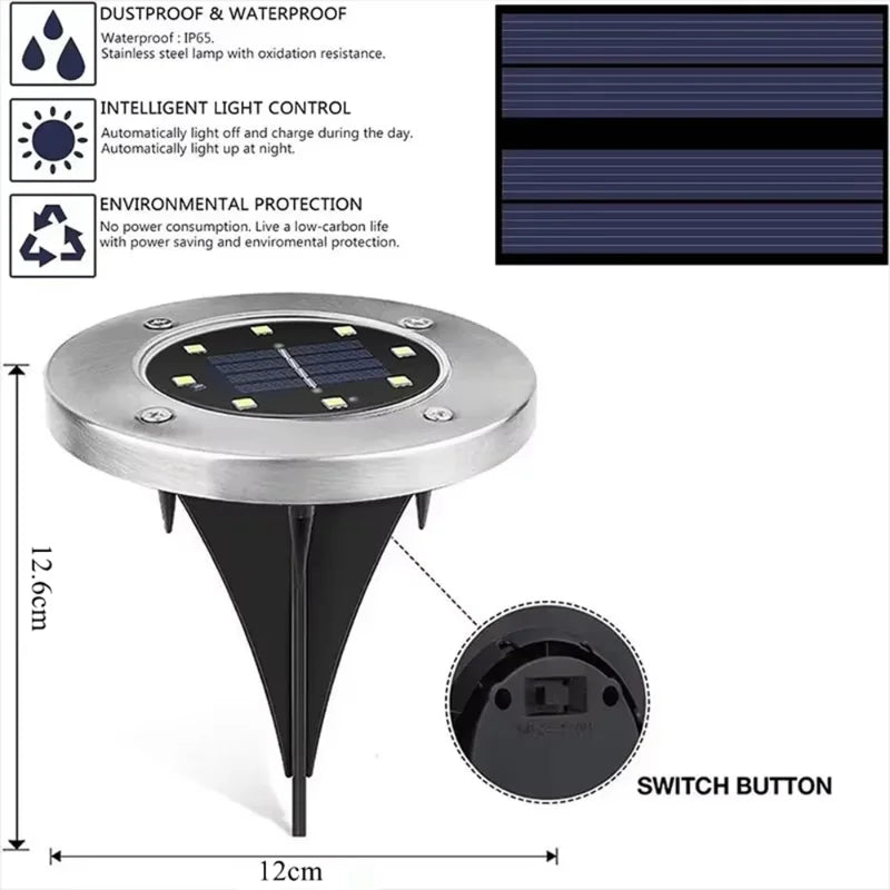 4 PCS 8LED Solar Power Disk Light Outdoor Garden Solar Underground Light Deck Light Spotlight Buried Solar Led Lamp