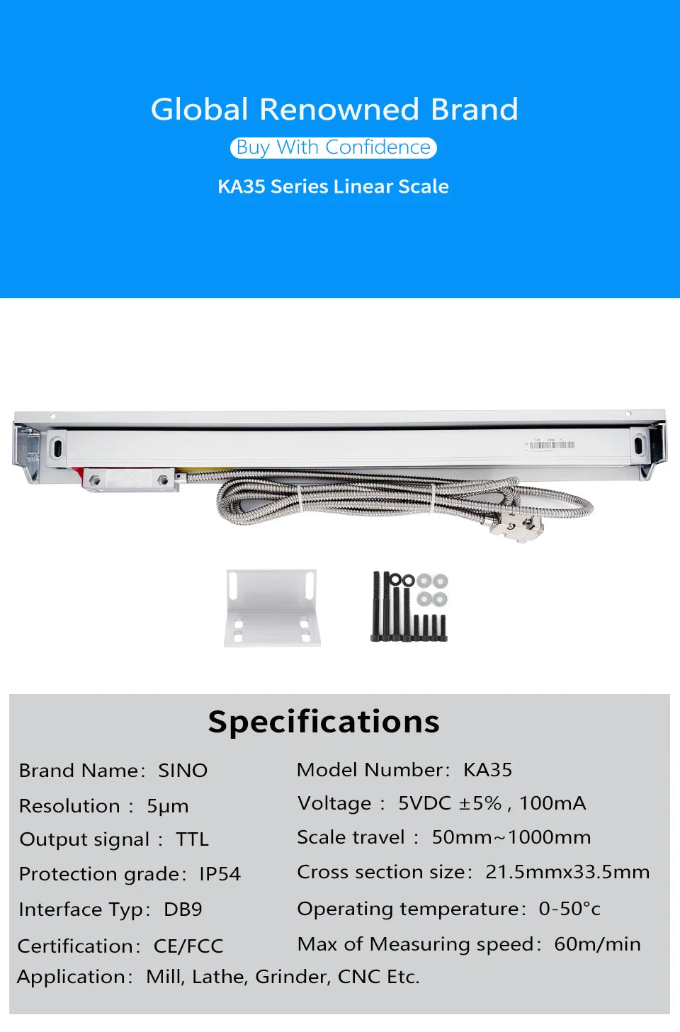 SINO SDS2-3VA Set 3 Axis And 2 Axis LCD DRO Kit Digital Readout KA35 Glass Linear Scale Encoders For Lathe Grinder Milling