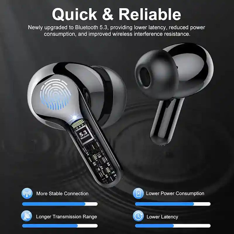 Tidesmit Wireless Earbuds with ENC Mic - 48H Playtime - Waterproof Black Tidesmit
