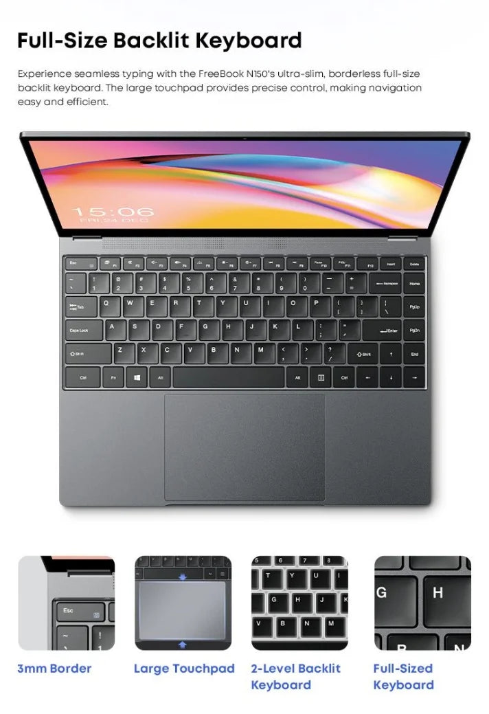 CHUWI FreeBook 2-in-1 Touch Screen Laptop Laptop 13.4'' IntelN150 16GB LPDDR5 RAM 512GB SSD FHD 2520x1680 WiFi6 BT5.2 Windows 11