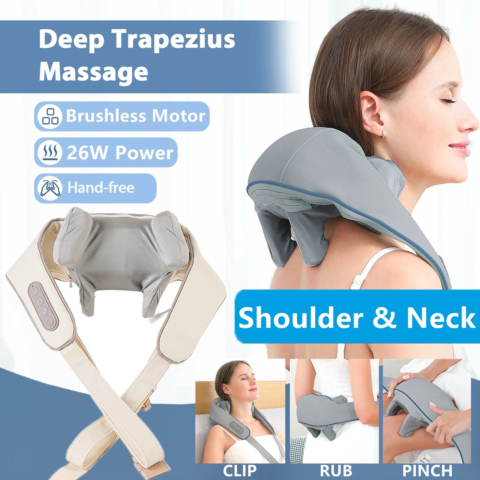 Electric Neck and Shoulder Massager - Rechargeable Deep Tissue Shawl Back Massage Instrument Tidesmit
