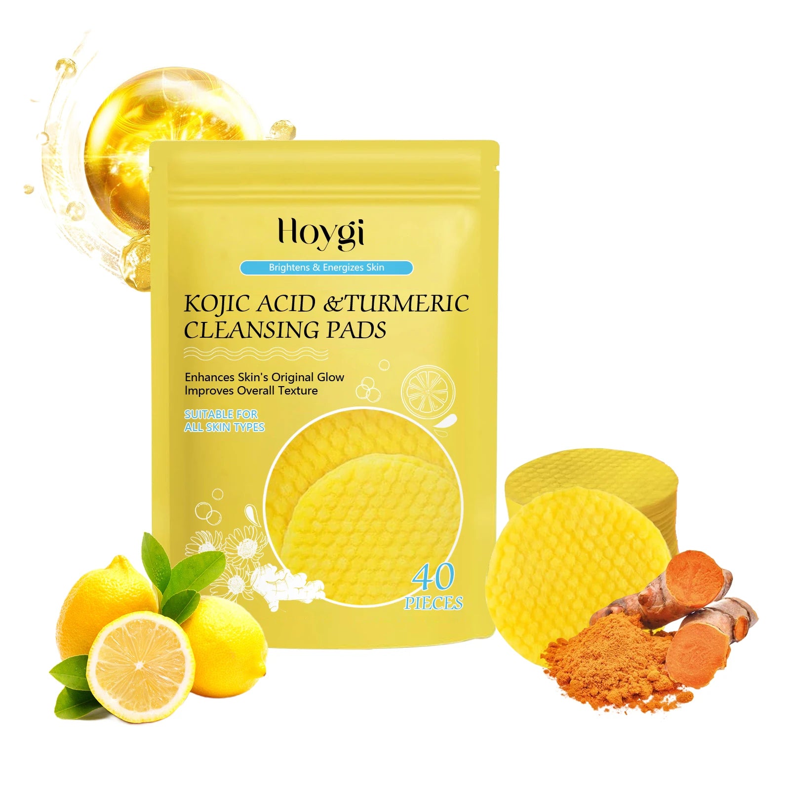 Turmeric Kojic Acid Cleansing Pads Exfoliating Pads Shrink Pores Removing Dead Skin Smooth Brightening Skin Face Cleansing
