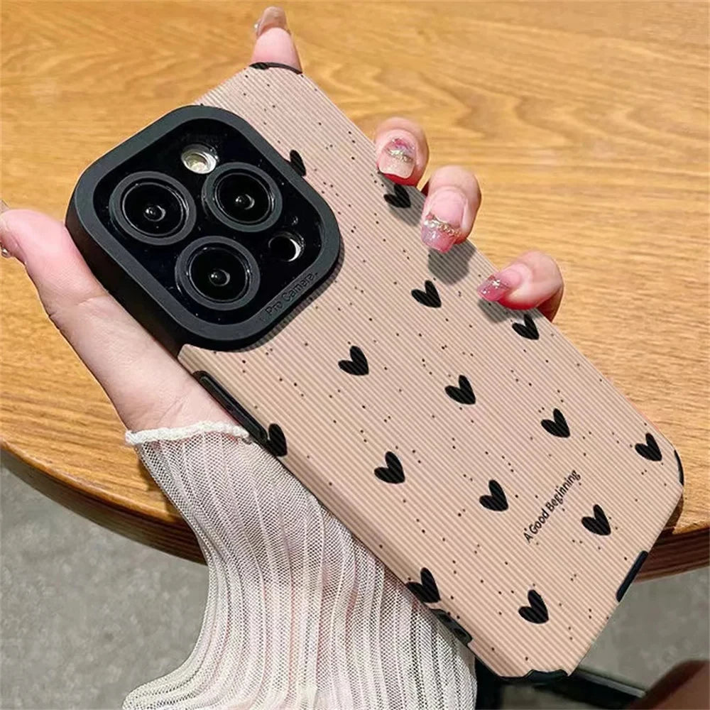 Fashion Little Love Heart Phone Case For iPhone 14 12 15 11 13 16 Pro Max Mini 17 Air Silicone Leather Shockproof Cover