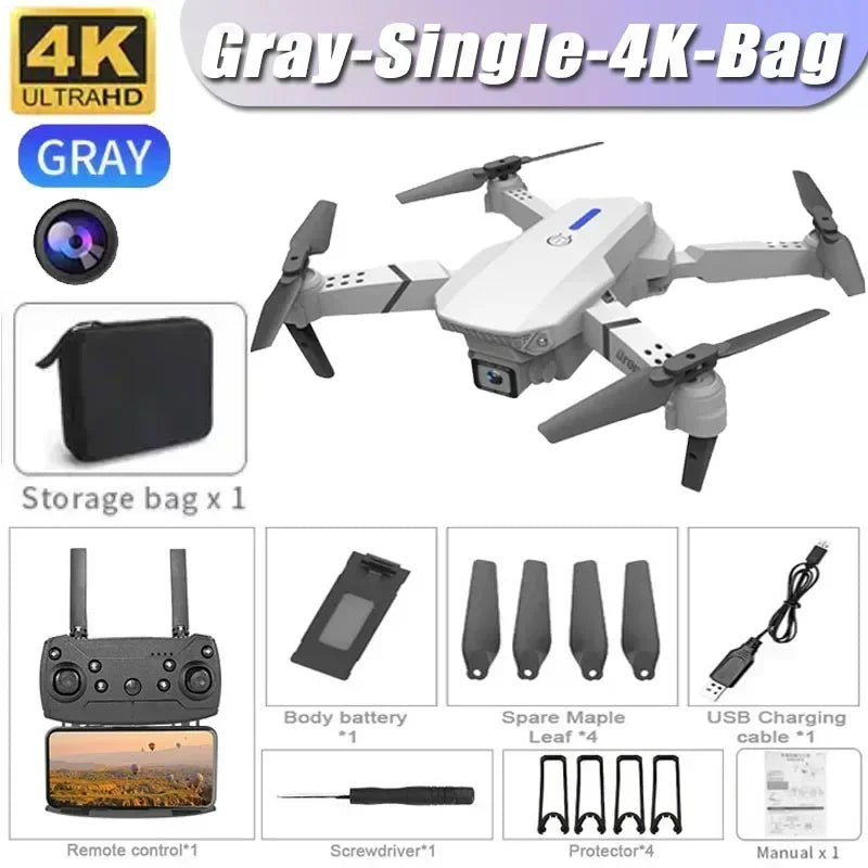 4K Camera Drone: Foldable Dual Lens WiFi RC Quadcopter for Beginners Gray-Single-4K-Bag Tidesmit