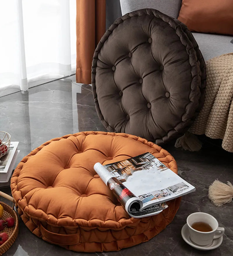 60x60cm Nordic Plain Velvet Tatami Round Cushion Pillow Thickened Winter Sofa Back Cushion Floor Meditation Cushion Futon Round