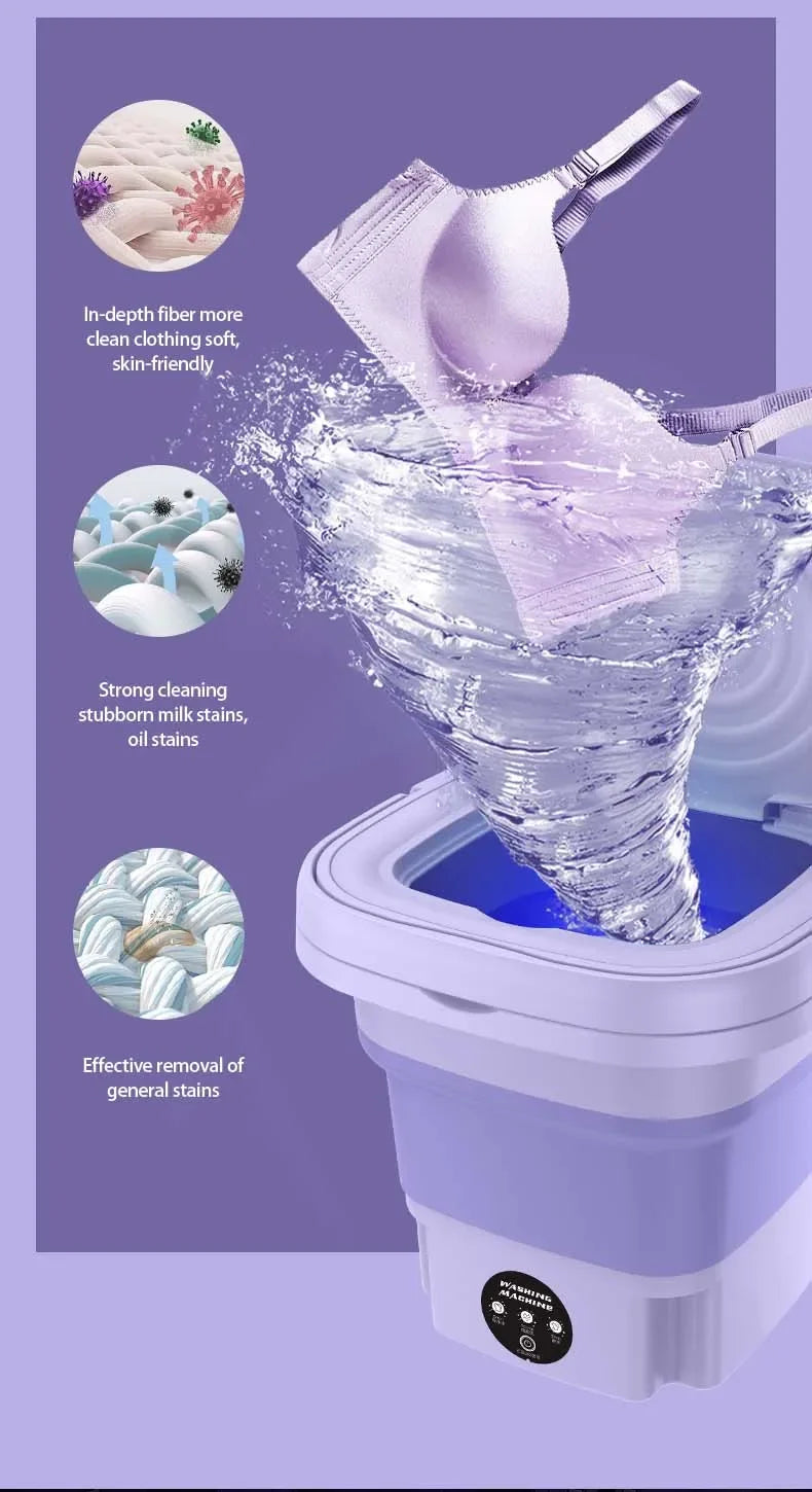 Tidesmit 8L foldable portable washing machine with spin dryer for travel, socks, and baby clothes, side angle view.