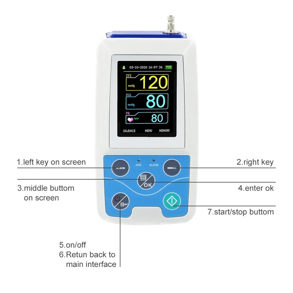 CONTEC ABPM50 24 Hours NIBP Holter Dynamic Upper Arm Digital Blood Pressure Monitor PC Software, Large Adult or Adult Cuff