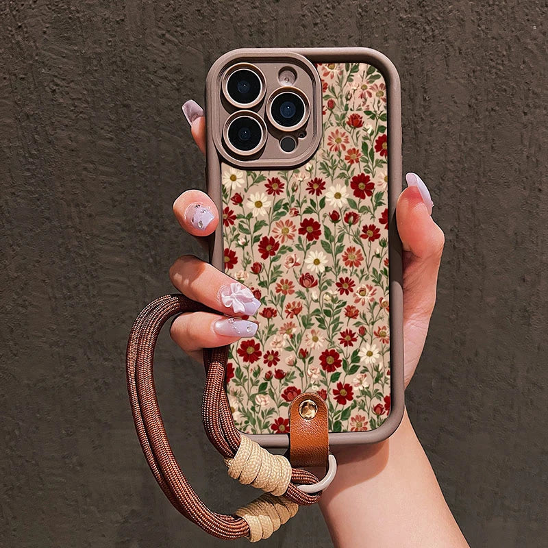 Flower Phone Case with Lanyard for iPhone 16 Pro Max - Shock-Absorbing Cover Tidesmit
