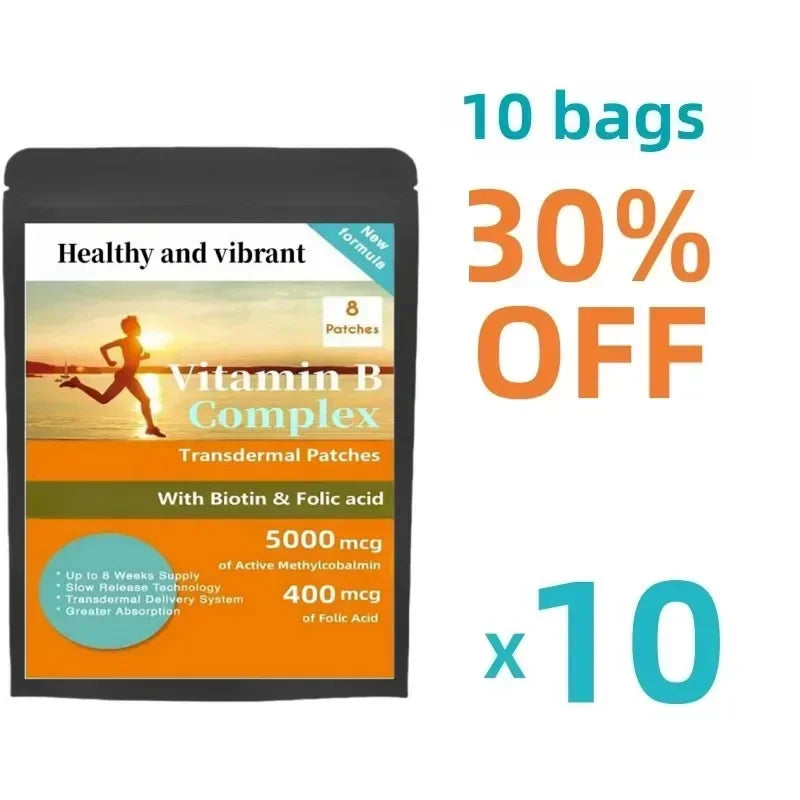 Tidesmit Vitamin B Complex transdermal patches 8-week supply with Biotin, Folic Acid, and all B vitamins for absorption.